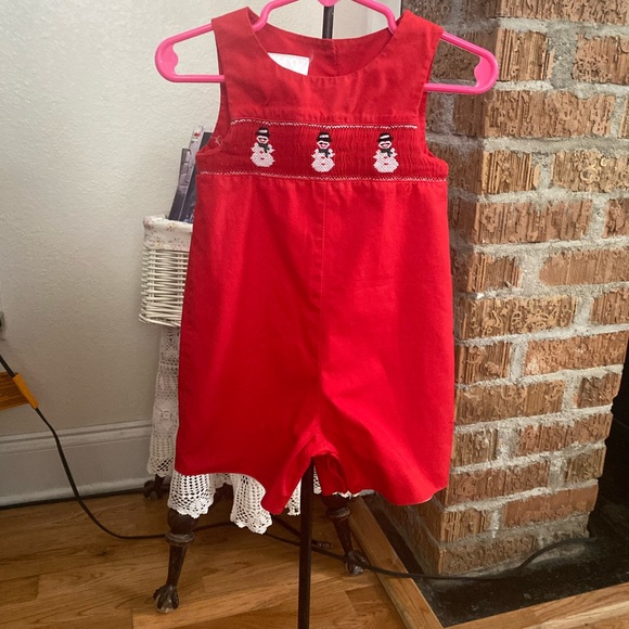 Smocked Infant Boys Christmas Jon Jon size 12 months - Picture 4 of 15